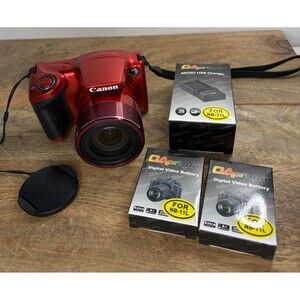 Canon PowerShot SX420 IS Digital Red Camera Wi-Fi 20.0MP + 3 Batteries & charger